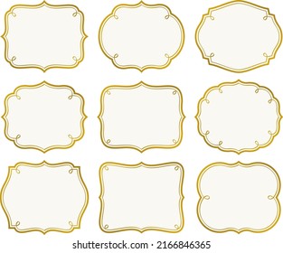 Golden label frame set with European style calligraphic line decorations