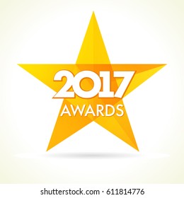 Golden label vector facet star award 2017 on white background. 2017 awards star logo