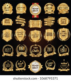 Golden labels and badges vector illustration collection