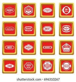 Golden labels icons set in red color isolated vector illustration for web and any design