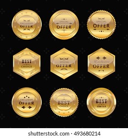 Golden labels on black background, vector illustration
