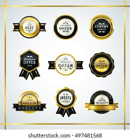 Golden labels on gray background, vector illustration