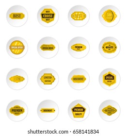 Golden labels set icons in flat style isolated on white background