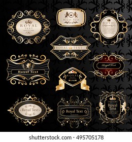 Golden Labels Set - Isolated On Black Background - Vector Illustration, Graphic Design. For Web,Websites,Print,Presentation Templates,Mobile Applications And Promotional Materials