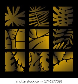 Golden labels set.  Vector tropical leaves elements for cosmetic medical design . Healthy lifestyle vector design.
