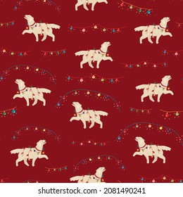 Golden labrador retriever dog breed christmas vector seamless pattern