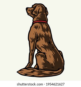 Golden labrador retriever dog sitting on floor and looking into distance in vintage style isolated vector illustration