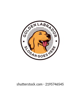 Golden labrador retriever Vector logo illustration mascot style with round badge. Isolated 