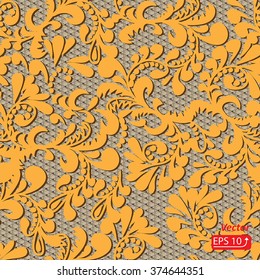 Golden lace design background, ornamental flowers band Abstract Lace Ribbon Seamless Pattern. Template frame Lace Doily. Floral background border vector illustration