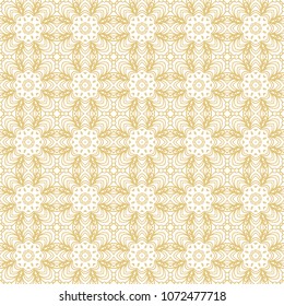 Golden lace ornamental texture on white background