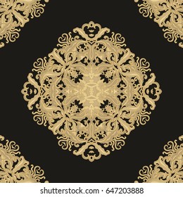 Golden lace vector rosette - mandala on black background