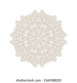 Golden  laced  vector decorative rosette mandala, snowflake  on white  background