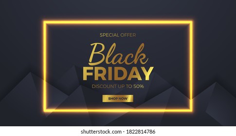 golden lamp glow line black friday with minimalism geometric sale offer discount banner template