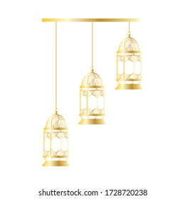 golden lamps hanging ramadan kareem vector illustration design