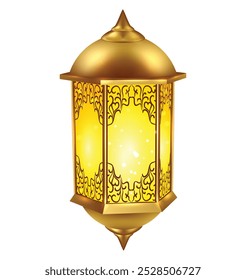 Golden Lamps with Light for Islamic Holidays. Vector illustration.