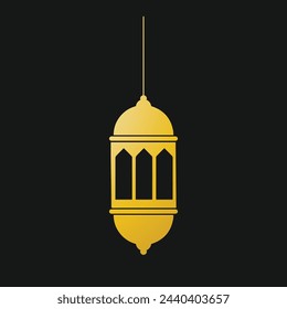 Golden Lantern icon. Ramadan Eid Greeting Islamic symbol design vector Illustration on Black Background