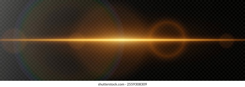 Golden laser flash lens and light. On a transparent background.