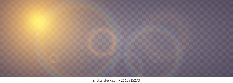 Golden laser flash lens and light. On a transparent background.