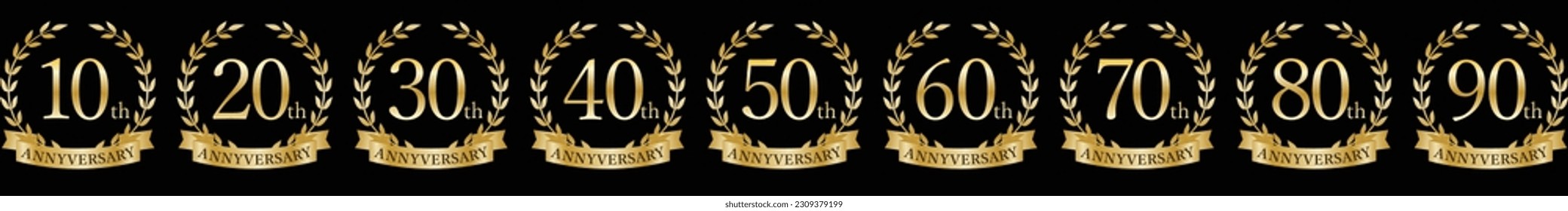 Golden Laurel Anniversary Icon Set