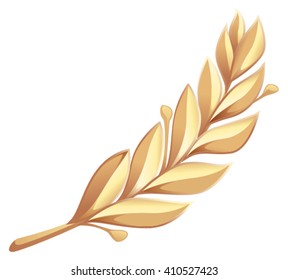 Golden laurel branch. Isolated on white vector illustration