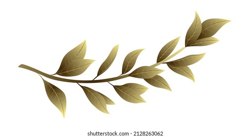 Golden laurel branch vector illustration. The branch of golden laurel is part of the winning crown. Classic realistic model. EPS 10