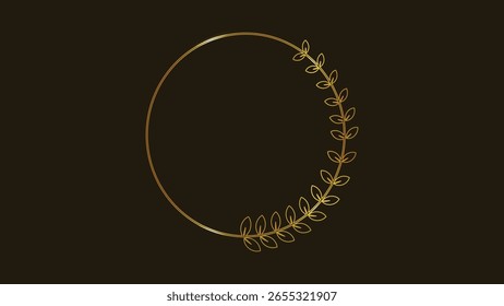 Círculo de laurel dorado. Arte vectorial minimalista. Diseño gráfico elegante. Logo decorativo de laurel. Vector de círculo refinado. Arte de símbolo de premio. Diseño de laurel con clase. Gráfico de fondo marrón. Laurel de Premium.
