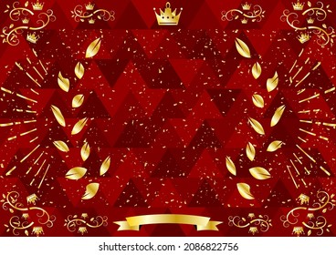 marco de la corona de laurel dorado y fondo del triángulo rojo