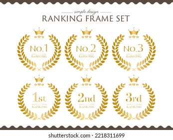 Golden laurel crown ranking icon set