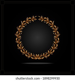 Golden laurel icon Isolated on black-gray gradient background. Vector art.