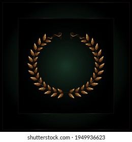 Golden laurel icon Isolated on black-green gradient background. Vector art.