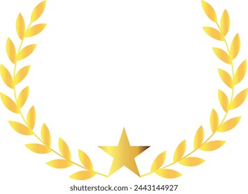 Golden Laurel Leaves Round Star, Gold rank, Golden circular laurel foliate, Laurel Leave Star