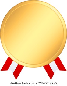 Golden laurel medal and red ribbon that can be used as an award