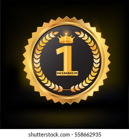 Golden laurel with number one  Champion design over black background, vector illustration