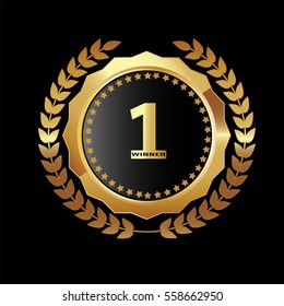 Golden laurel with number one  Champion design over black background, vector illustration