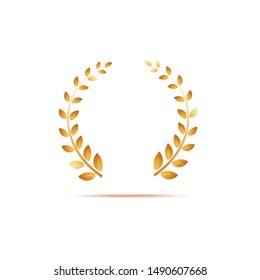 Golden laurel venox leaves, award and insignia of the winner. Realistic 3d gold vector illustration on white background.