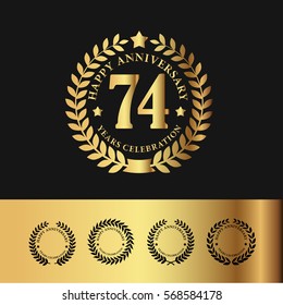 Golden Laurel Wreath Anniversary Badge. 74 Years Anniversary. Vector Illustration
