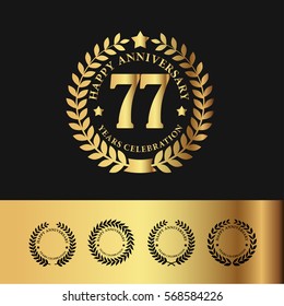 Golden Laurel Wreath Anniversary Badge. 77 Years Anniversary. Vector Illustration