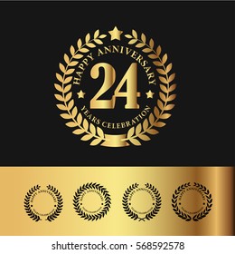 Golden Laurel Wreath Anniversary Badge. 24 Years Anniversary. Vector Illustration