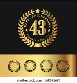 Golden Laurel Wreath Anniversary Badge. 43 Years Anniversary. Vector Illustration