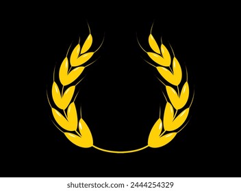 Golden Laurel Wreath. Award, winner, achievement, emblem. Wheat ears icon. Vector illustration