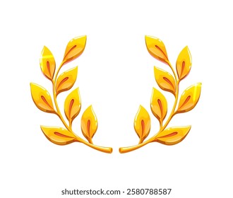 Golden laurel wreath badge for game asset or victory award and trophy, vector icon. Golden laurel wreath for win reward or winner medal prize and royal heraldic emblem for top or best triumph wreath