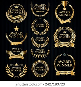 Golden laurel wreath collection of award winner collection vector illustration 