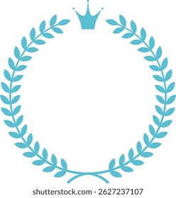 Golden Laurel Wreath Crown Frame with Blue Ribbon on White Background