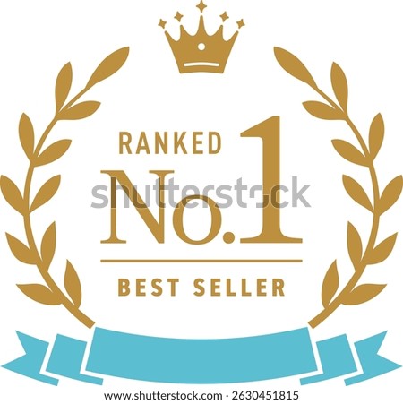 Golden Laurel Wreath Crown Frame with Blue Ribbon on White Background No.1