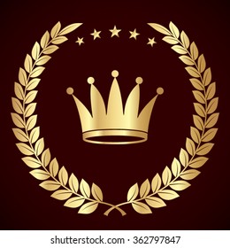 Golden Laurel Wreath With Crown / Vector Illustration 