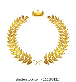Golden laurel wreath with crown.Decorative design element.Vector illustration.
