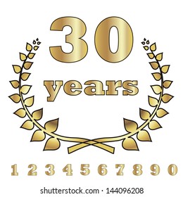 golden laurel wreath with digit of jubilee years. eps10 vector illustration