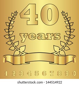 golden laurel wreath with golden digit of jubilee years on golden background. eps10 vector illustration