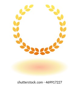 Golden laurel wreath flat icon with shadow. Vector, isolated, eps 10.