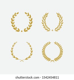 Golden Laurel Wreath floral heraldic element set, Heraldic Coat of Arms decorative logo set illustration, Vector art and illustration of laurel wreath, Branches of olives, symbol of victory,